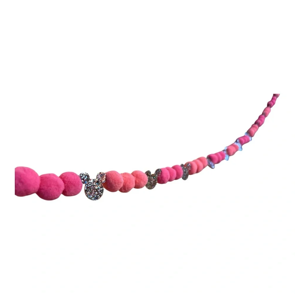7 ft Valentine's Day Pinks Disney Glitter Mickey Pom Pom Garland Handmade thread